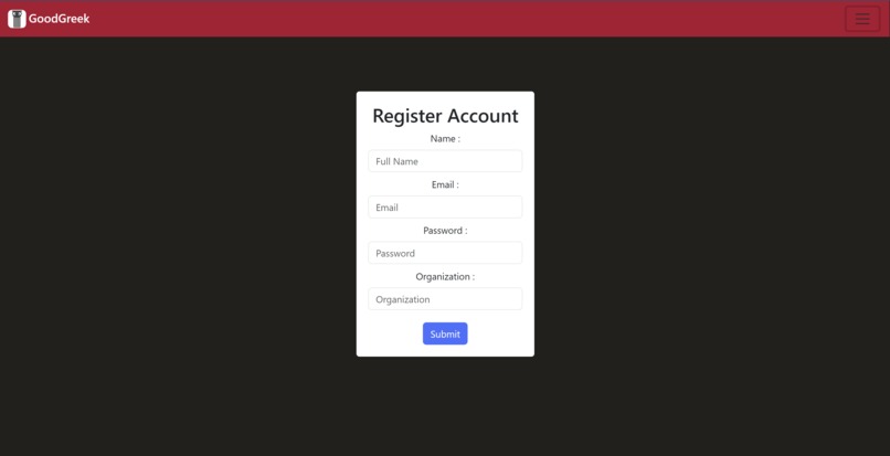 Screenshot of the new account page of GoodGreek