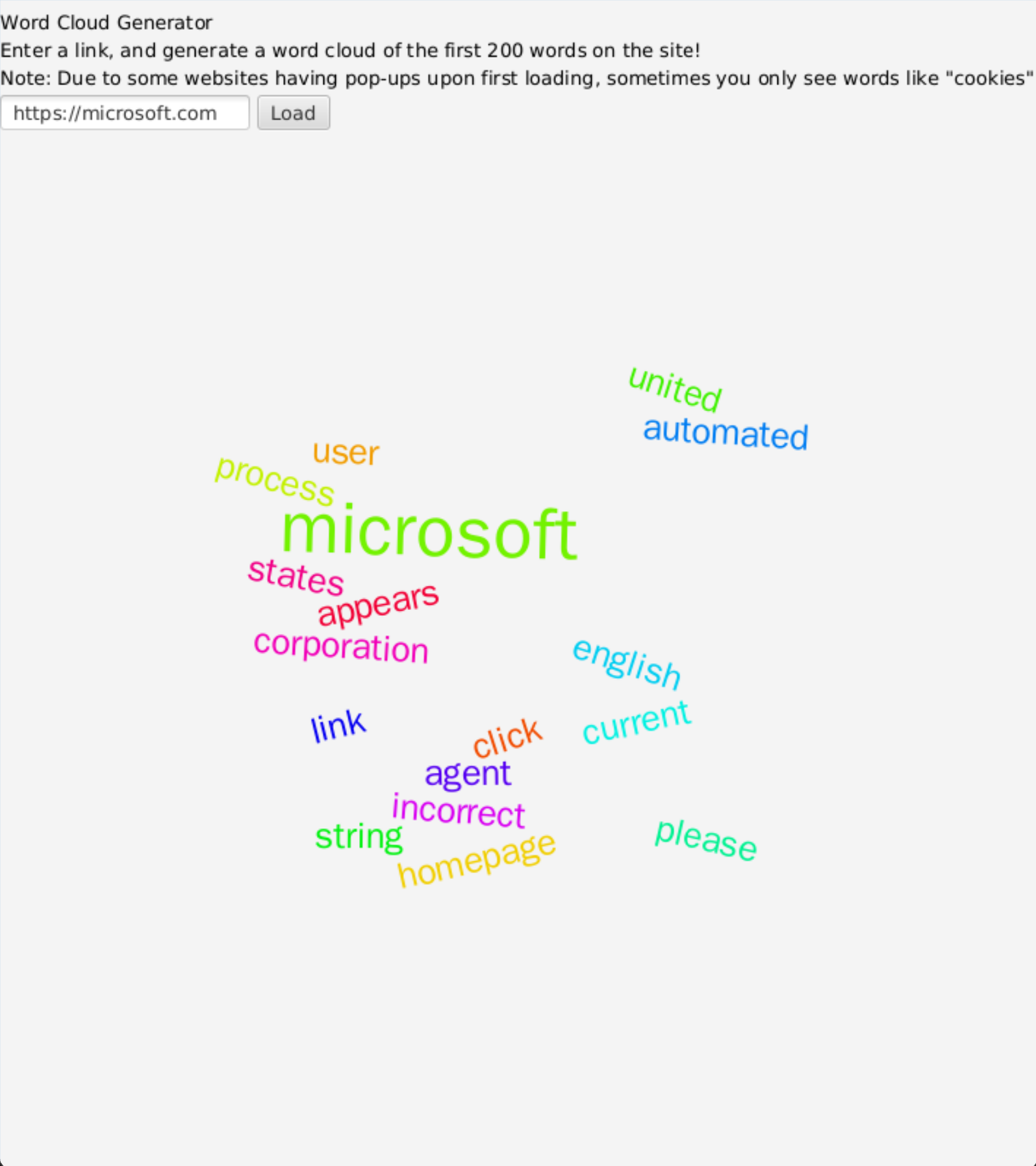 Screenshot of Wordcloud Webscraper Project